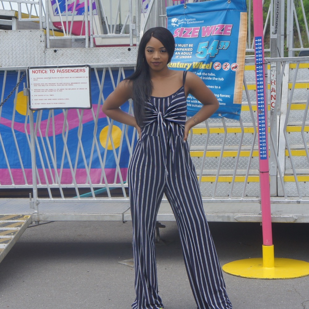 Striped jumpsuit w/ back cut out